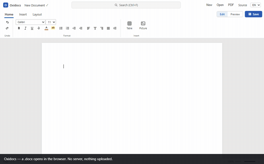A .docx opening in Oxidocs, scrolled, and a word typed over in the title